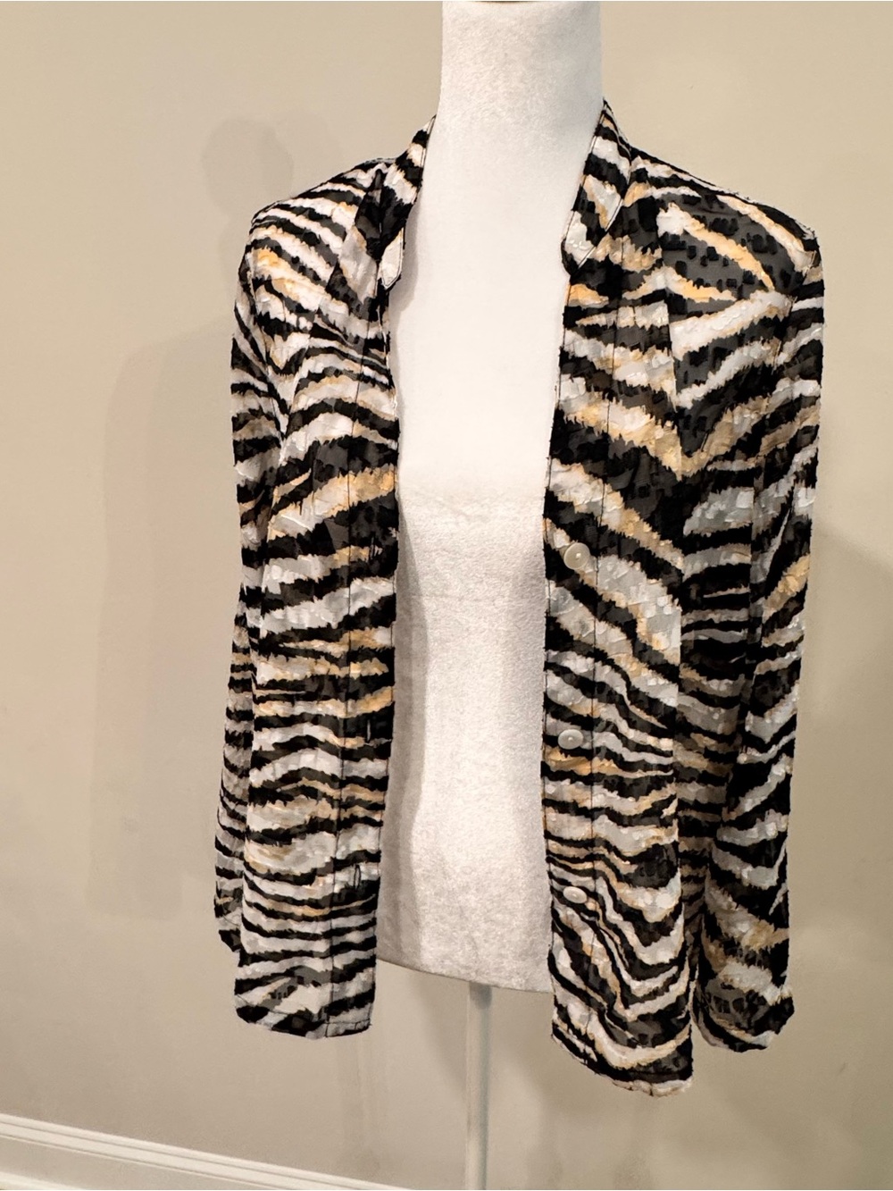 Vintage Ruby Rd. Zebra-Print Open Front Jacket in Black, White & Tan